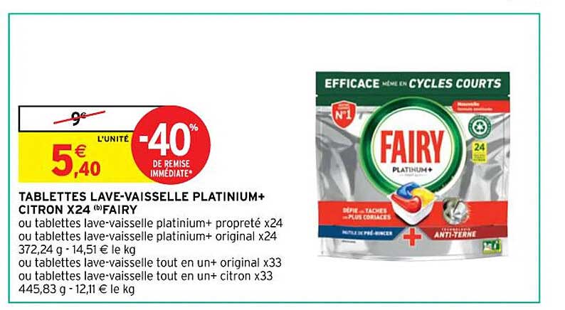tablettes lave-vaisselle platinium+ citron x24 fairy