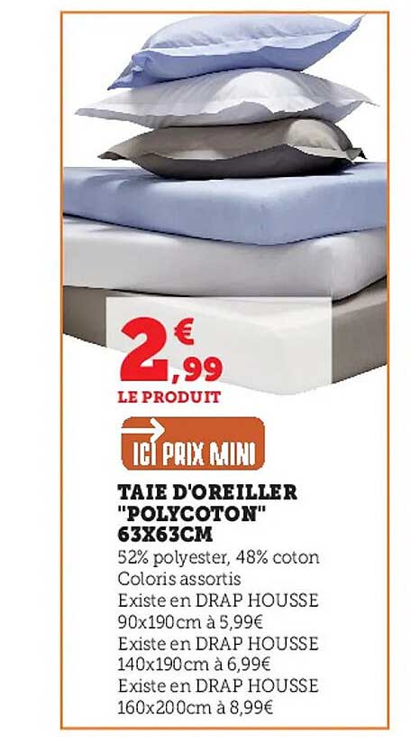 taie d'oreiller "polycoton" 63 x 63 cm