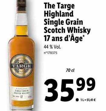 the targe highland single grain scotch whisky 17 ans d'âge