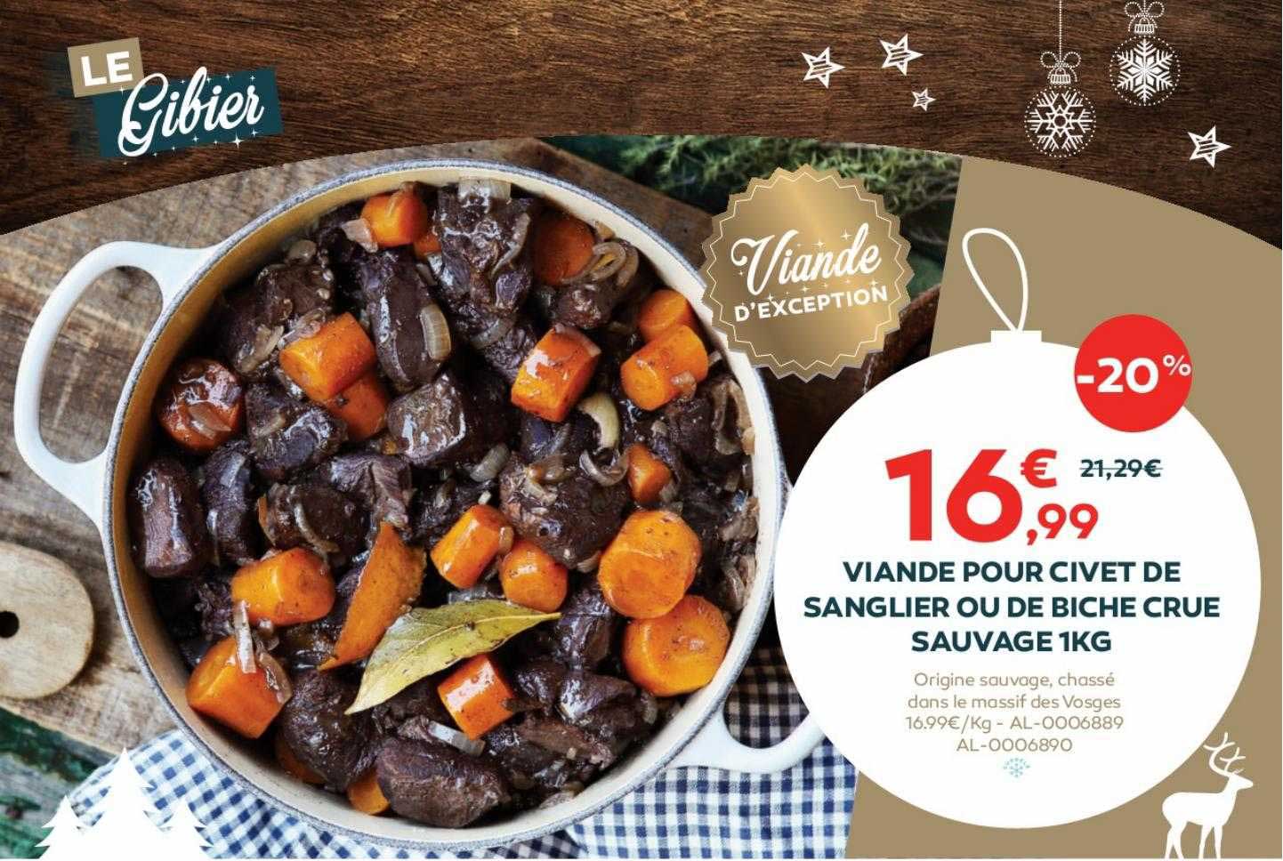 viande pour civet de sanglier ou de biche crue sauvage 1 kg