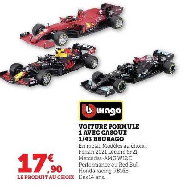 voiture formule 1 avec casque 1-43 bburago