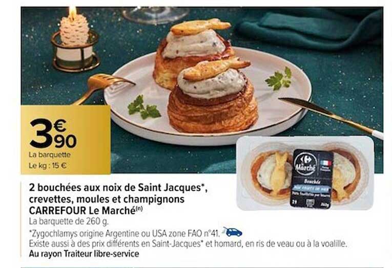 2 bouchées aux noix de saint jacques, crevettes, moules et champignons carrefour le marché