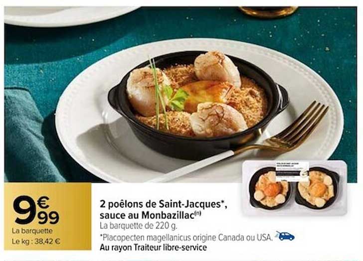 2 poêlons de saint-jacques, sauce au monbazillac