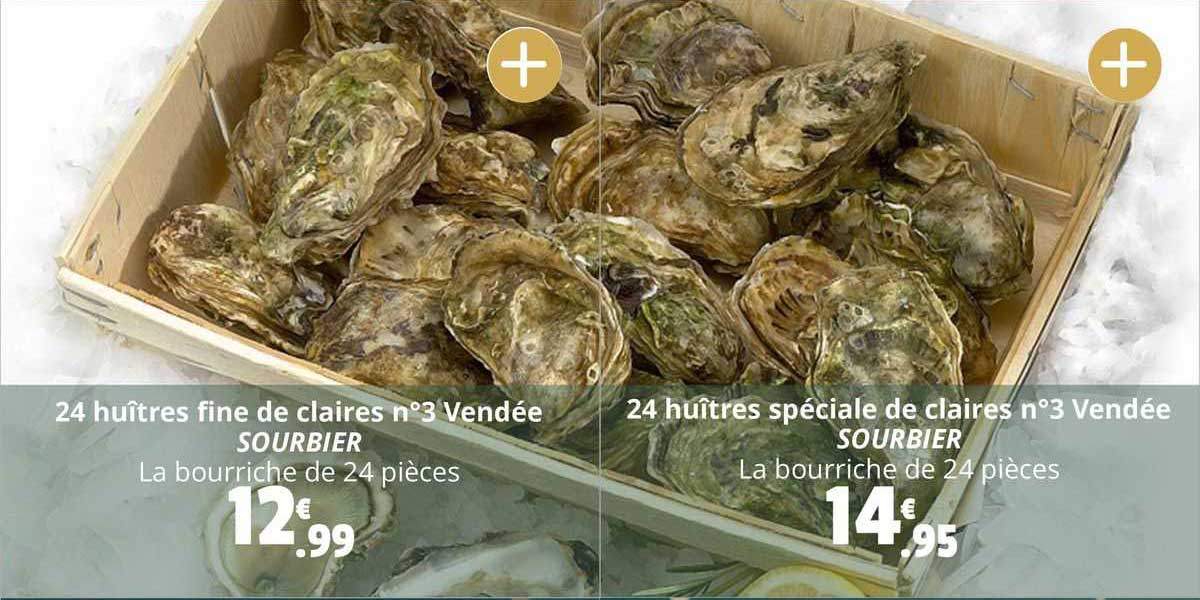 24 huîtres fine de claires n°3 vendée sourbier, 24 huîtres spéciale de claires n°3 vendée sourbier