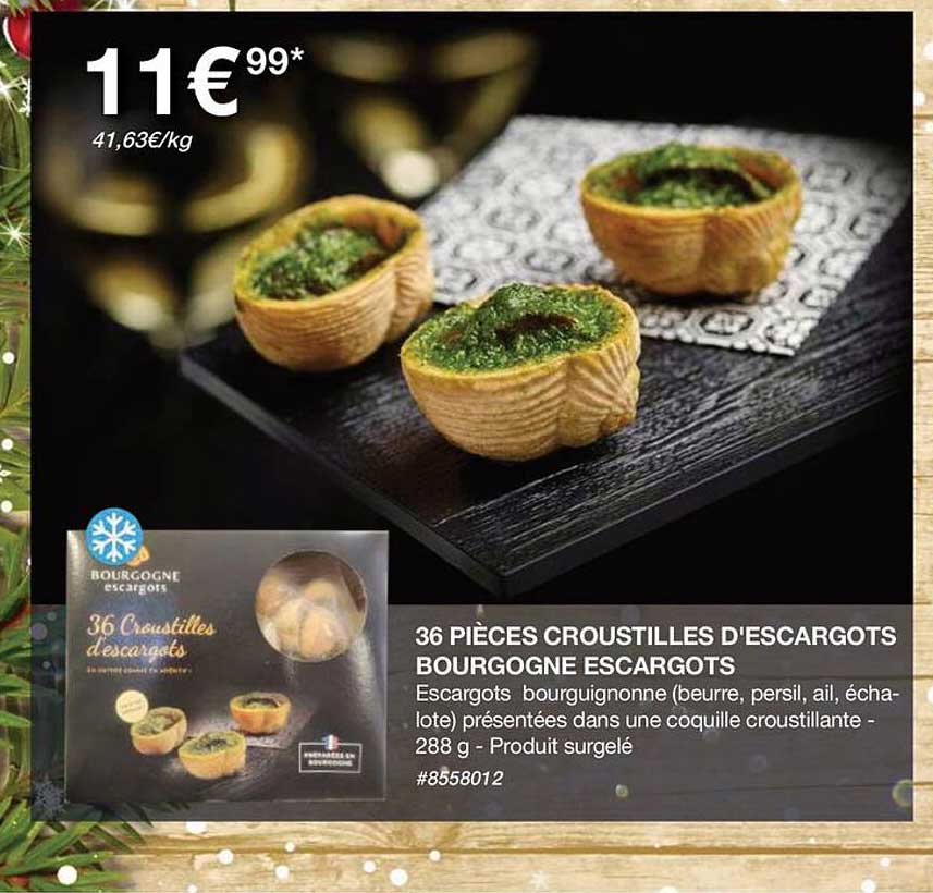 36 pièces croustilles d'escargots bourgogne escargots