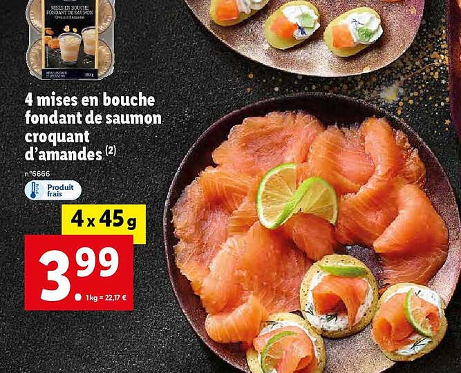 4 mises en bouche fondant de saumon croquant d'amandes