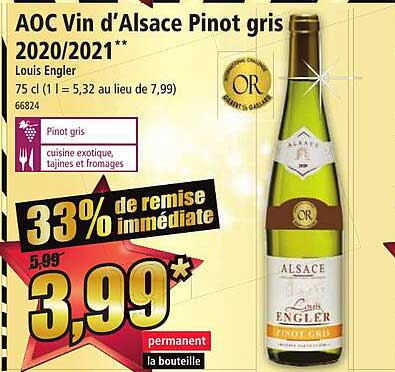 aoc vin d'alsace pinot gris 2020/2021 louis engler