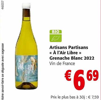 artisans partisans «à l'air libre» grenache blanc 2022 vin de france