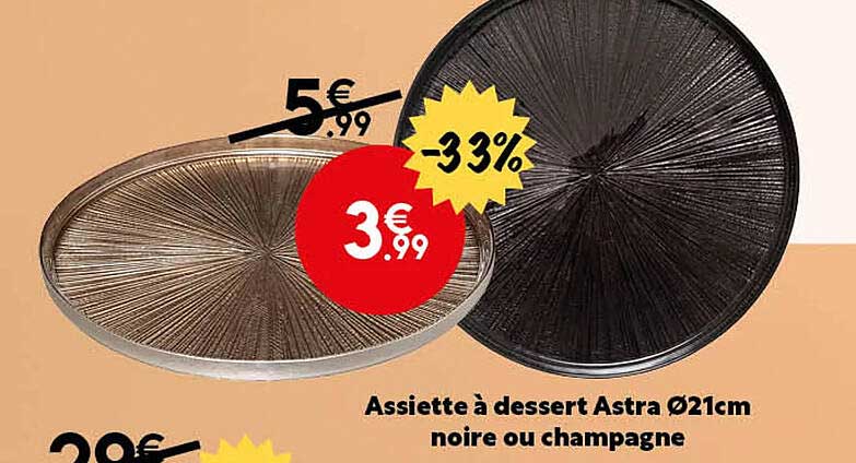 assiette à dessert astra ø21 cm noire ou champagne