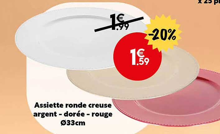 assiette ronde creuse argent dorée - rouge ø 33 cm