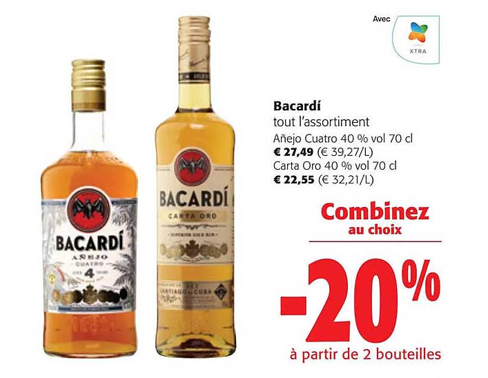 bacardí añejo cuatro 40% vol, carta oro 40% vol.