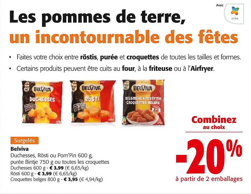 belviva duchesses, rösti, croquettes belges