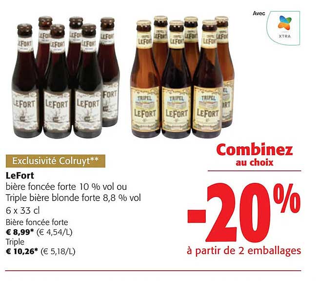 bière foncée forte 10% ou triple bière blonde forte 8,8% vol. leFort