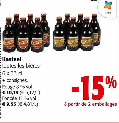 bières kasteel rouge 8% vol., foncée 11% vol.