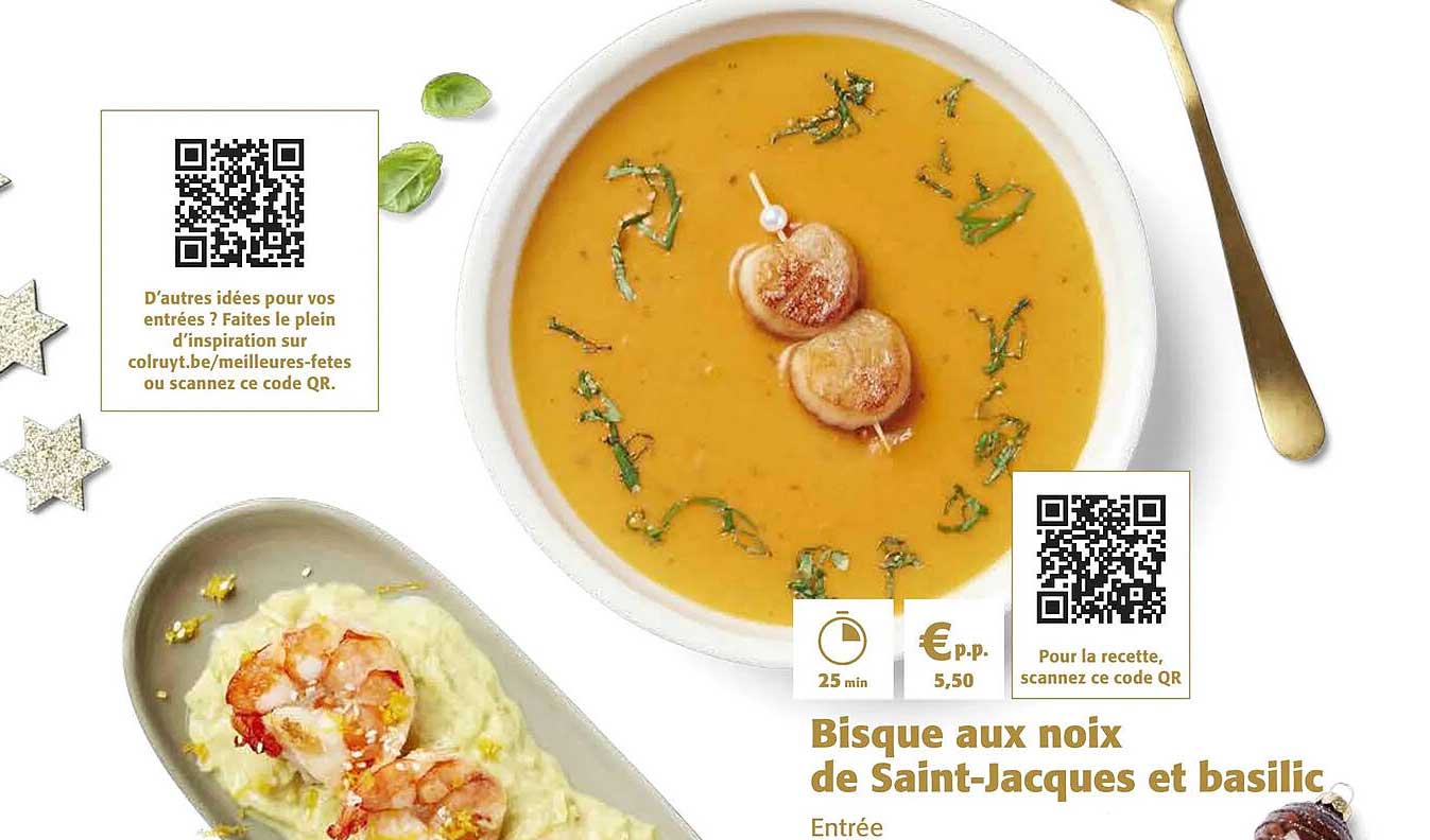 bisque aux noix de saint-jacques et basilic