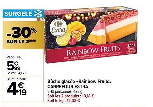 Bûche Glacée «rainbow Fruits» Carrefour Extra