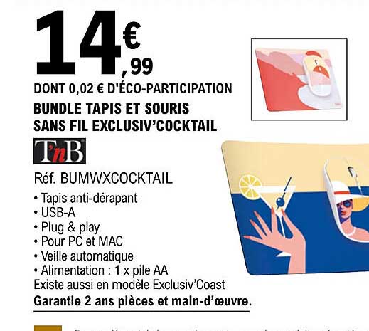 bundle tapis et souris sans fil exclusiv'cocktail tnb