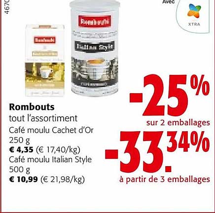 café moulu cachet d'or, café moulu italian style rombouts