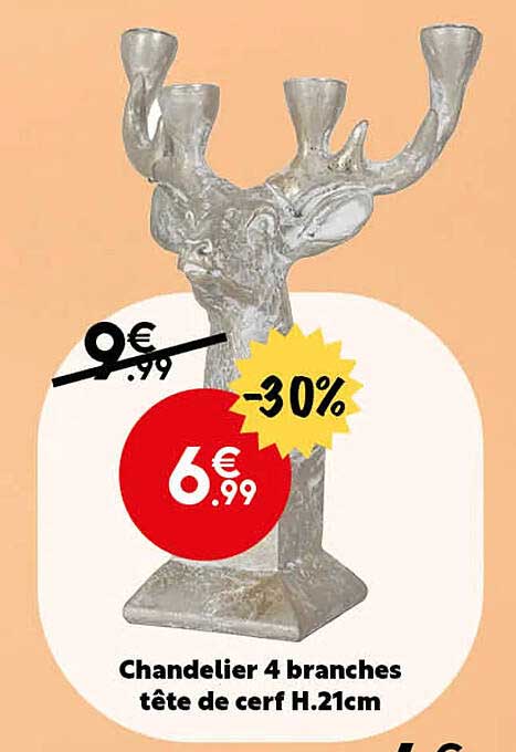 chandelier 4 branches tête de cerf h. 21 cm