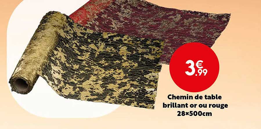chemin de table brillant or ou rouge 28 x 500 cm