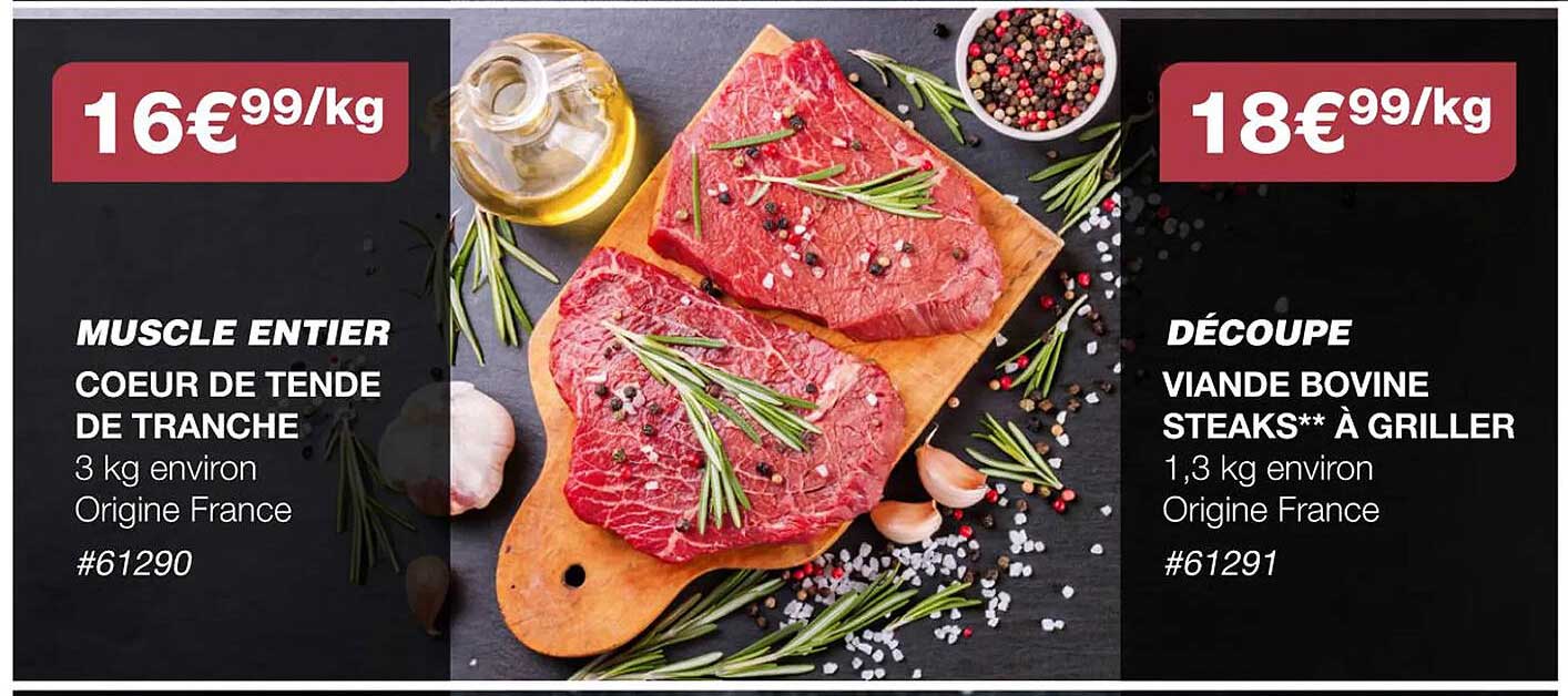 cœur de tende de tranche, viande bovine steaks**à griller