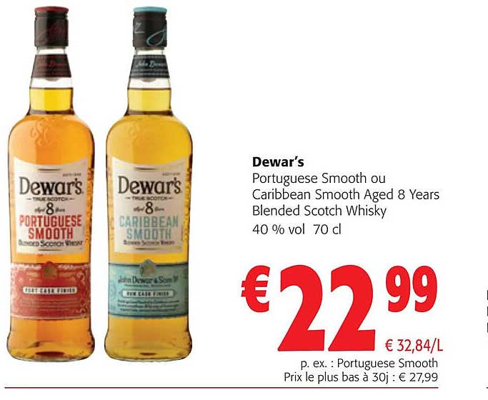dewar's portuguese smooth ou caribean smooth aged 8 years blended scotch whisky