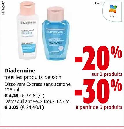 diadermine produits de soin : dissolvant express sans acétone, démaquillant yeux doux