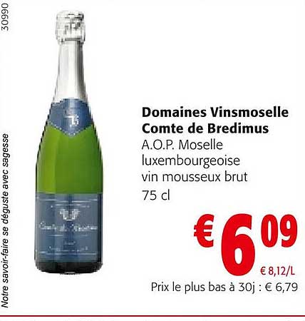 domaines vinsmoselle comte de bredimus a.o.p. moselle luxembourgeoise vin mousseux brut
