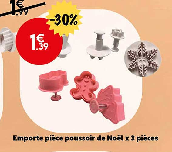 emporte pièce poussoir de noël x 3 pièces