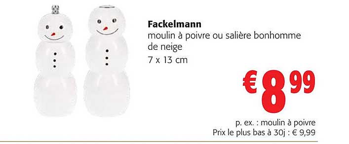 fackelmann moulin à poivre ou salière bonhomme de neige