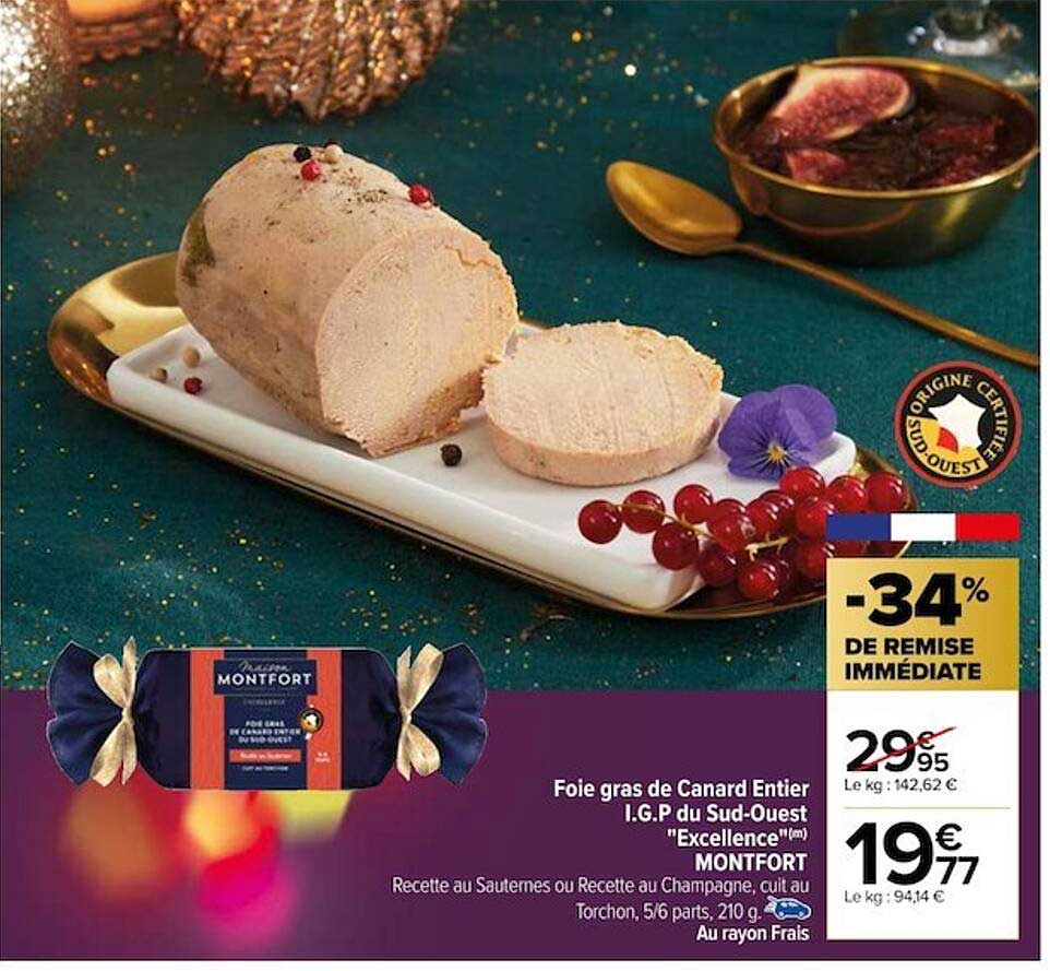 foie gras de canard entier i.g.p. du sud-ouest "excellence" montfort
