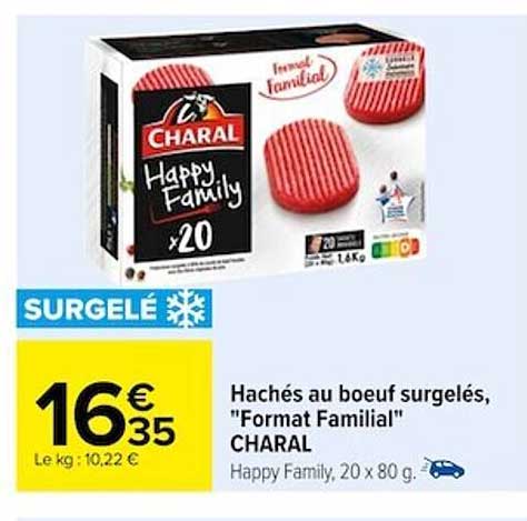 hachés au bœuf surgelés, "format familial" charal