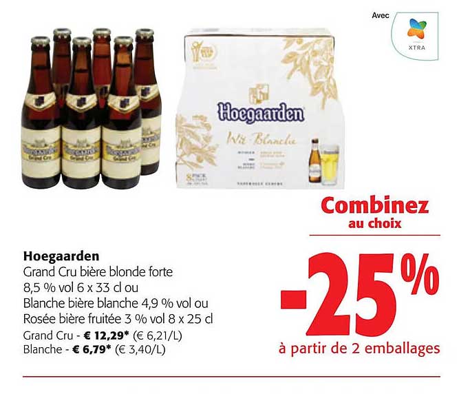 hoegaarden grand cru bière blonde forte ou blanche bière blanche 4,9% vol. ou rosée bière fruitée 3%