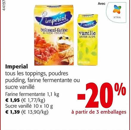 imperial toppings, poudre pudding, farine fermentante ou sucre vanillé