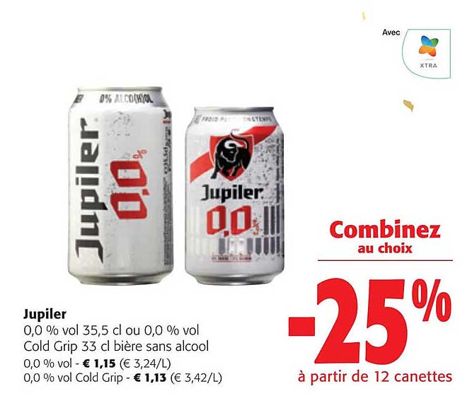 jupiler 0,0% vol, cold grip, bière sans alcool