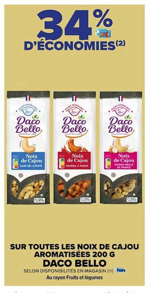 les noix de cajou aromatisées 200 g daco bello