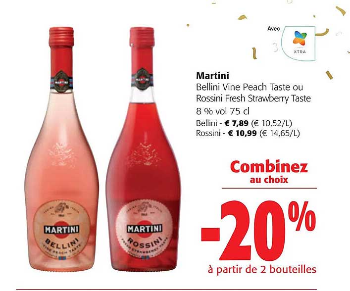 martini bellini vine peach taste ou rossini fresh strawberry taste 8% vol.