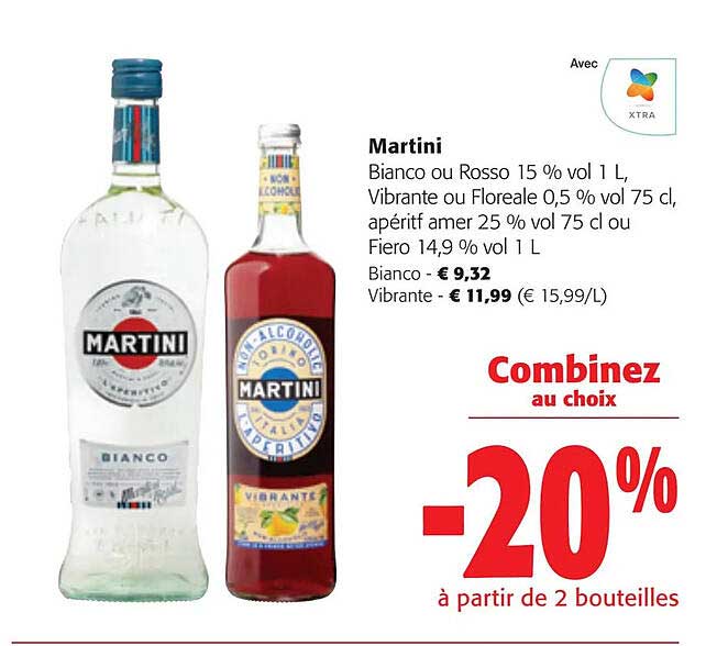 martini bianco ou rosso 15% vol., vibrante ou floreale 0,5% vol., apéritif amer 25% vol ou fiero 14,9% vol