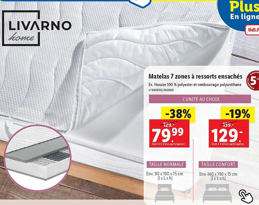 matelas 7 zones à ressorts ensachés