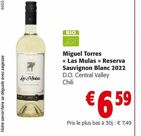 miguel torres «las mulas» reserva sauvignon blanc 2022 d.o. central valley chili
