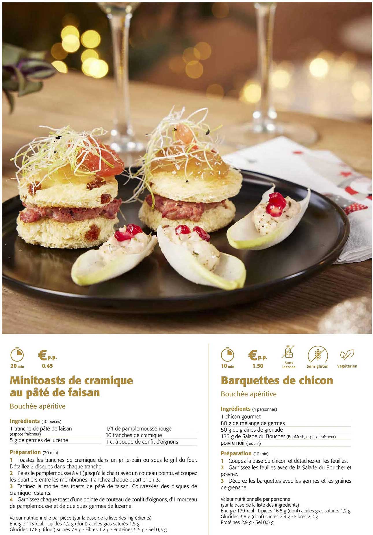 minitoasts de cramique au pâté d faisan, barquette de chicon