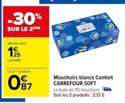 Mouchoirs Blancs Confort Carrefour Soft