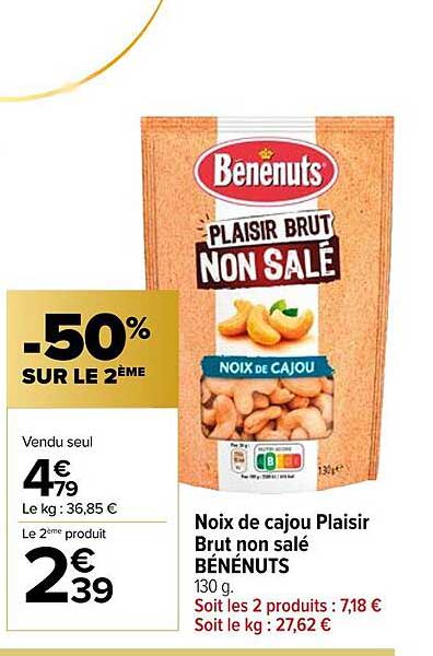 noix de cajou plaisir brut non salé bénénuts
