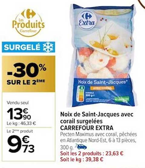 noix de saint-jacques avec corail surgelées carrefour extra