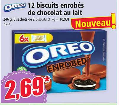 oreo 12 biscuits enrobés de chocolat au lait