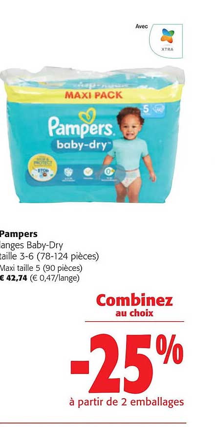 pampers larges baby-dry, maxi taille