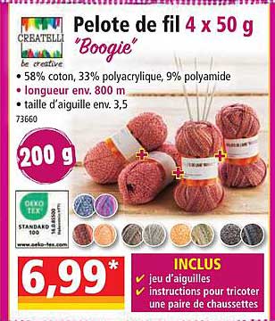 pelote de fil 4 x 50 g "boogie" createlli