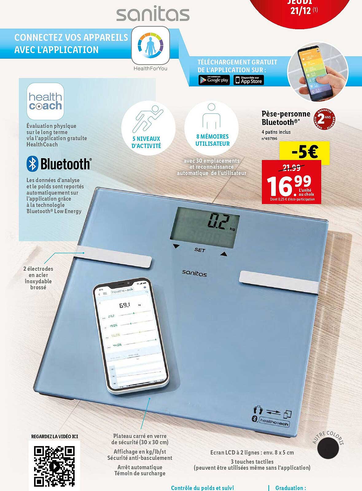 pèse-personne bluetooth sanitas