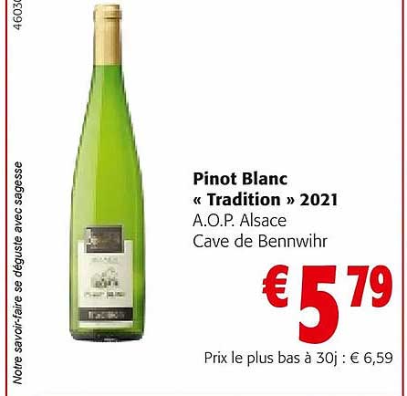 pinot blanc «tradition» 2021 a.o.p. alsace cave de bennwihr