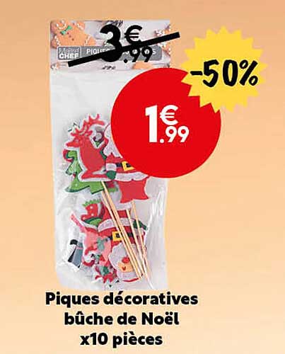 piques décoratives bûche de noël x10 pièces